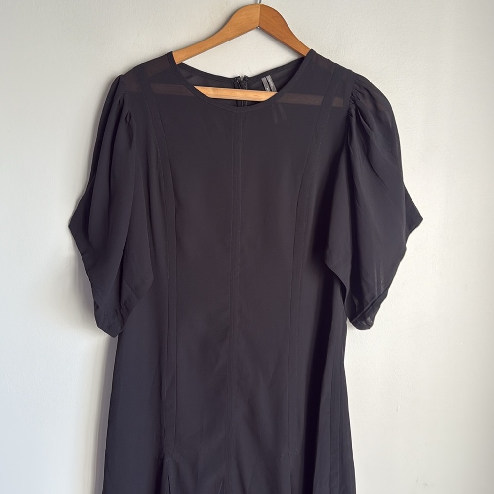 Anthropologie Black Midi Dress with Puff Sleeves - Picture 5 of 14